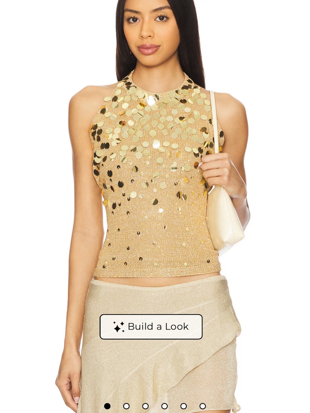 Asta Resort Gold Sequin Halter Knit Tank Top - Women